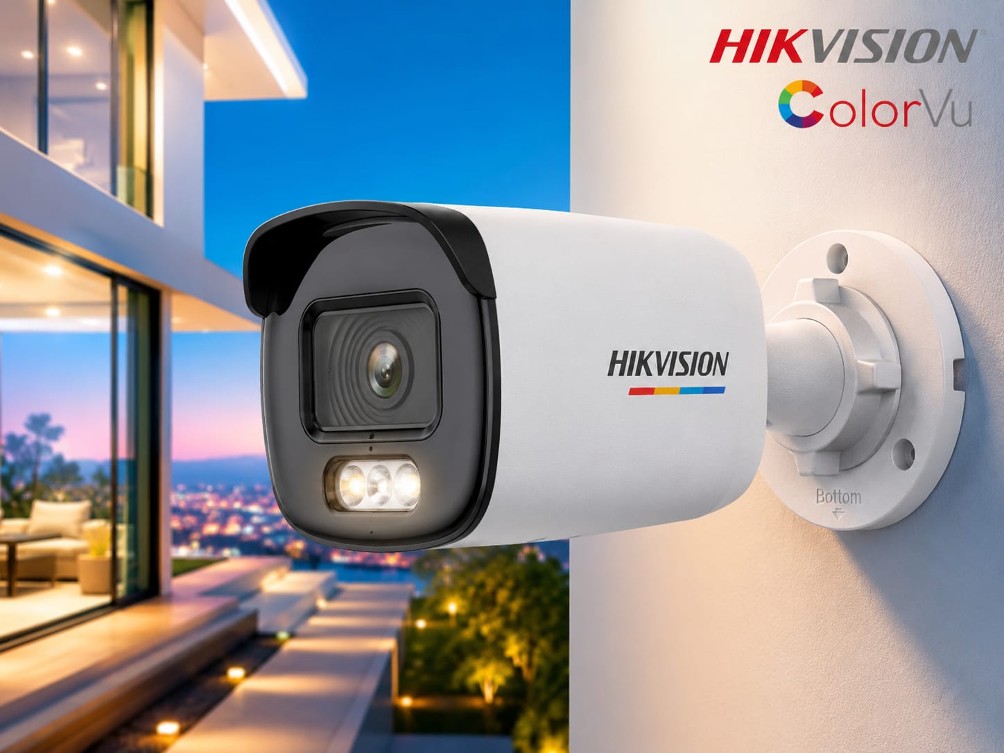 Cámara Hikvision ColorVu con visión a color de noche en una terraza